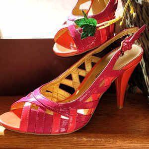 Brandolino Jorkins Peep Toe Slingback Fushia & Pink Cut Out 31/2" Heel s…